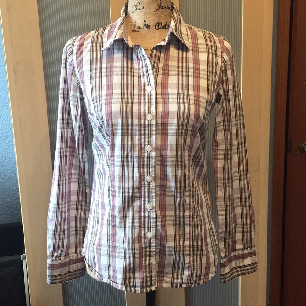 Pink & brown button down shirt